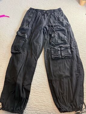 iHeartRaves Black Multi-Pocket Cargo Joggers